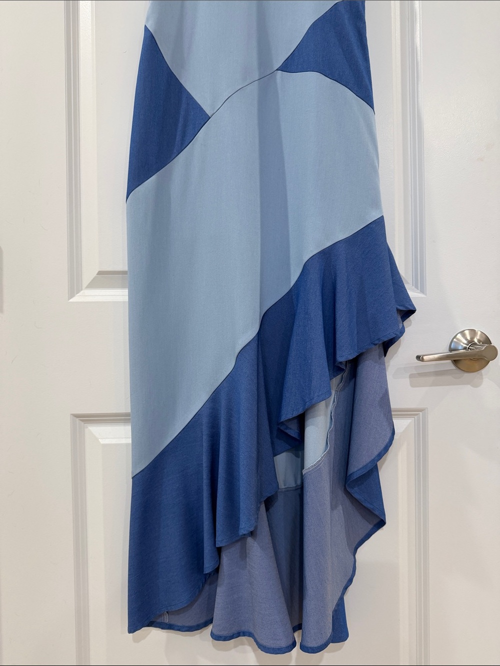 Two-Tone Blue Asymmetrical Ruffle Dress - Picture 3 of 8
